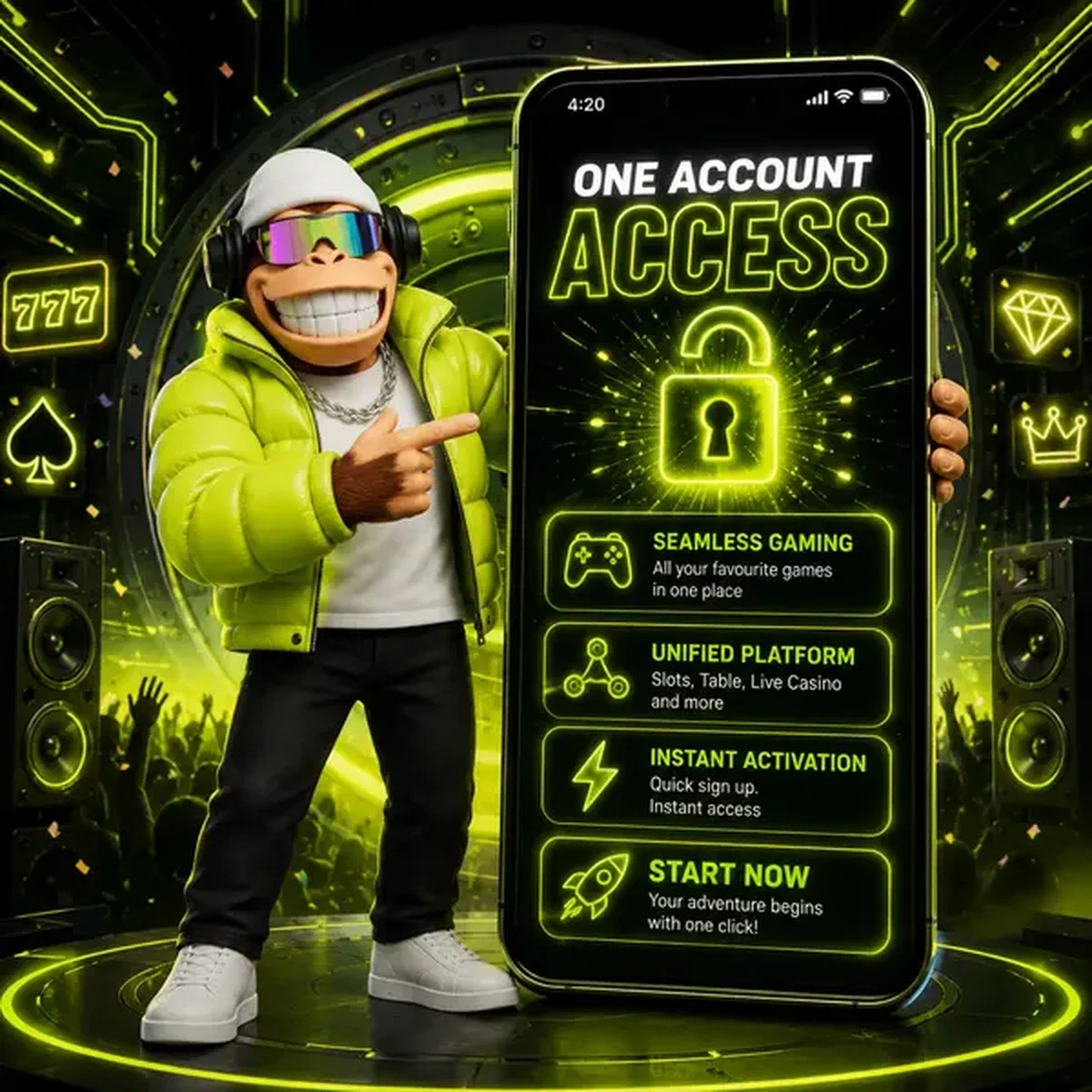 BonusKong tippt energisch auf Smartphone-Bildschirm, um sich am einheitlichen Gaming-Portal anzumelden